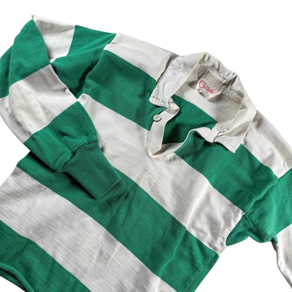 True VTG Canterbury Rugby Jersey Mens M Green White Striped New Zealand Made